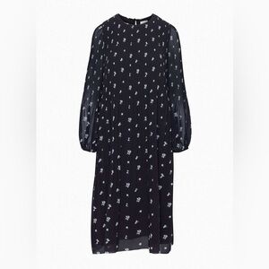 Aritzia Wilfred NWT Daydreamer Midi Dress Floral Pleated Black Size L